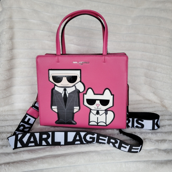 NWT Karl Lagerfeld Maybelle Fuchsia Paris Maybelle Satchel Handbag - Picture 3 of 10
